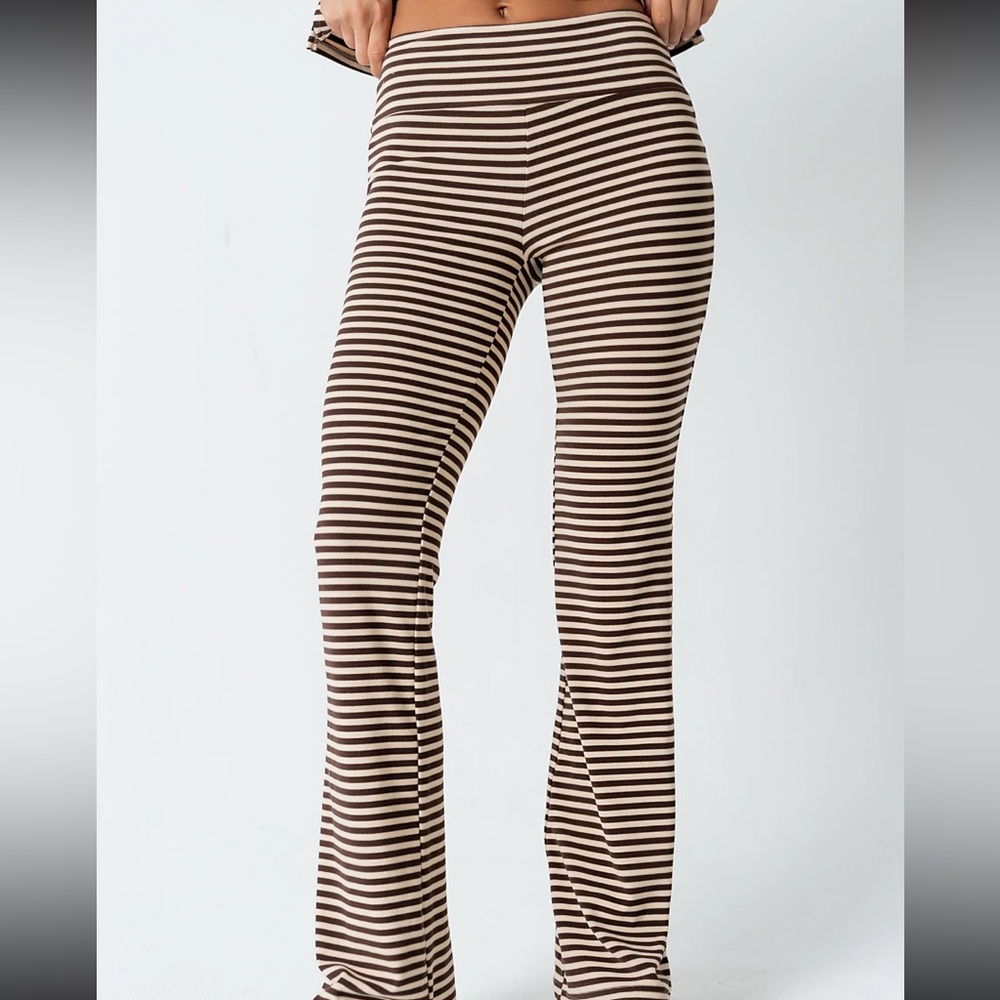 Bohme Brown and White Striped Straight Leg Pants